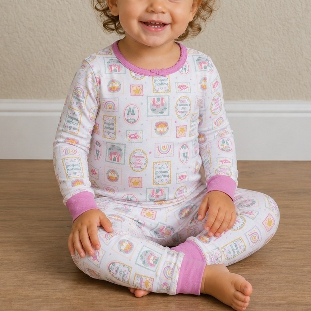 NEW Milkberry Bamboo Size 24M Princess Pajama Set Pink White Long‎ Sleeve
